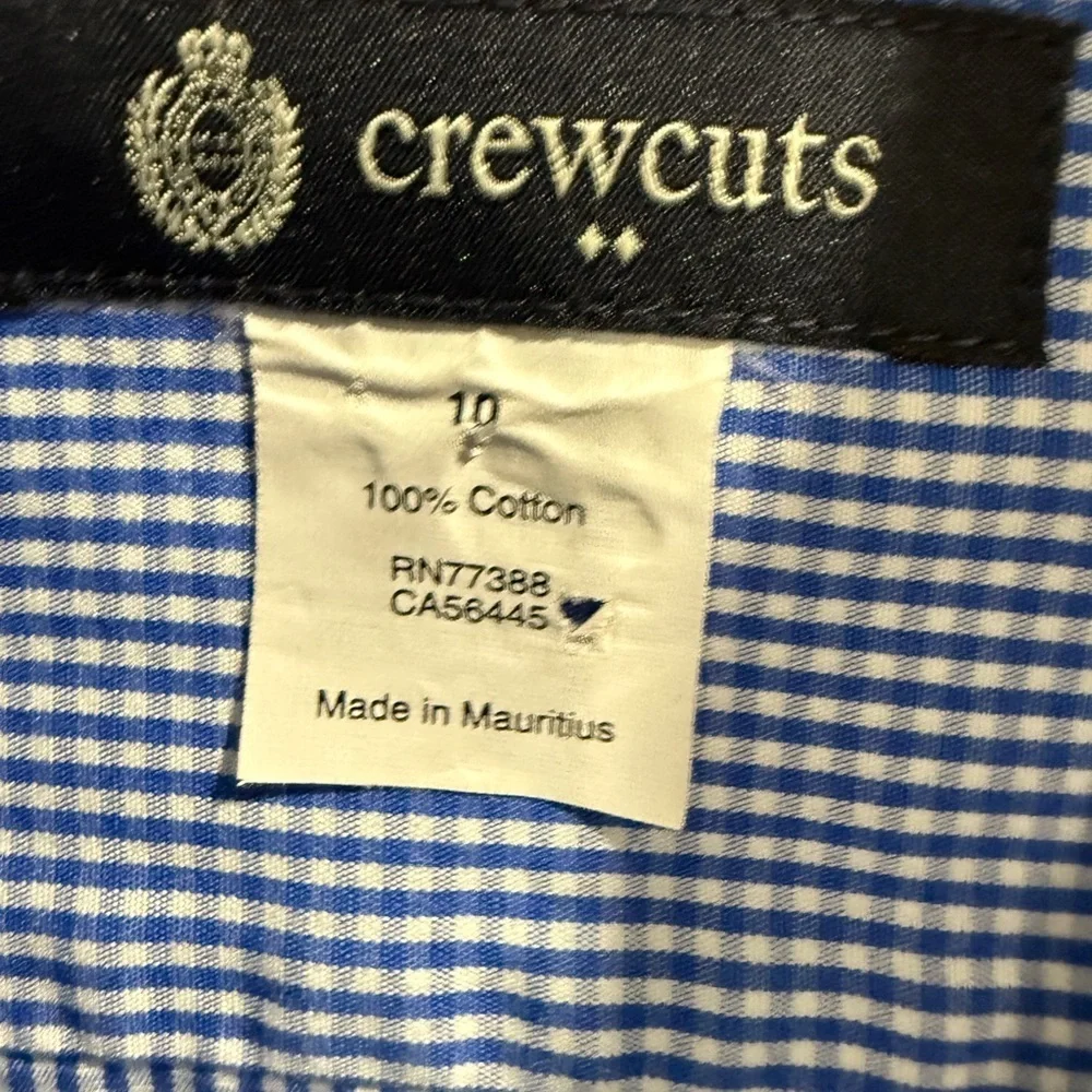 Crewcuts J Crew Boys Blue Gingham Check Button Down Shirt Size 10 Preppy